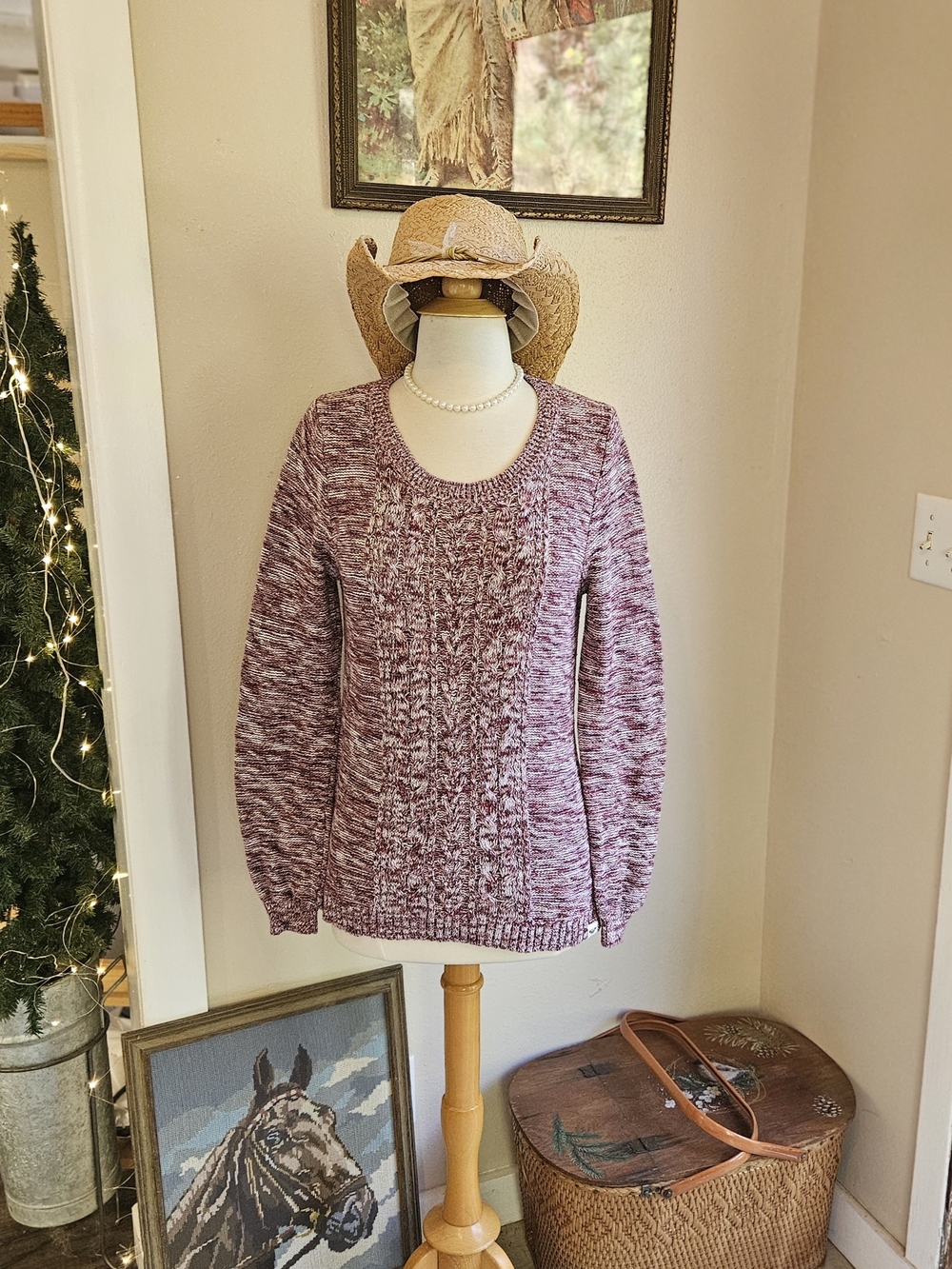 Roxy Marled Cable-Knit Pullover Sweater - Mauve